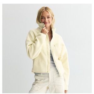 Juniors SO Full Zip Pocket Teddy Fleece Jacket Egret
